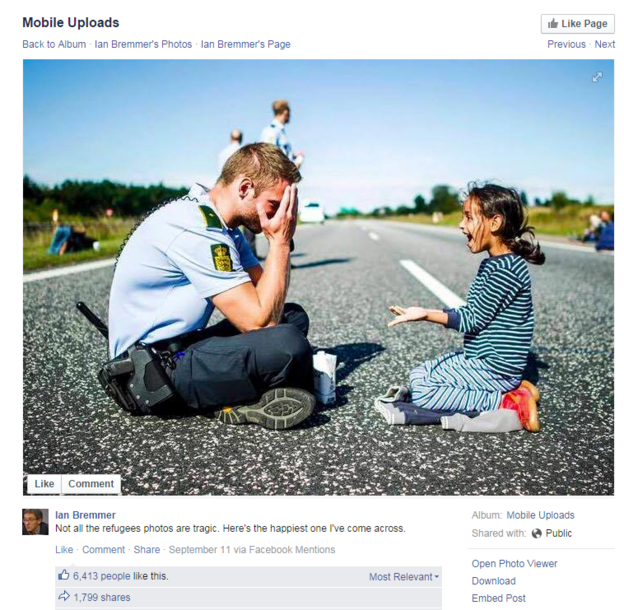 ڈنمارک کا پولیس افسر اور نوجوان مہاجر لڑکی : یہ تصویر ٹوئٹر، فیس بک اور ریڈٹ پر ہزاروں مرتبہ شیئر کی جاچکی ہے 